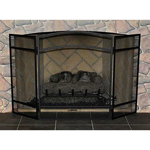 Woodeze 3 Panel Arched Folding Fireplace Screen - 30''H x 48''W - Black - B01KN1L1Y4